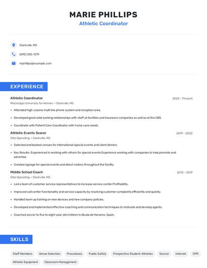 Athletic Coordinator Resume