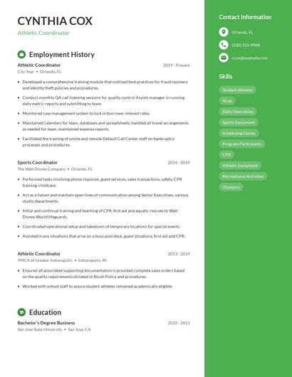 Athletic Coordinator Resume