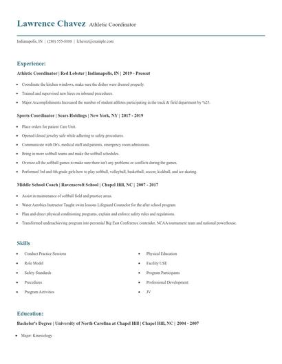 Athletic Coordinator Resume