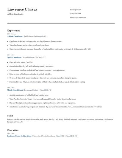Athletic Coordinator Resume