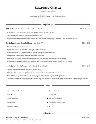 Athletic Coordinator Resume