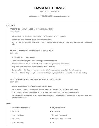 Athletic Coordinator Resume