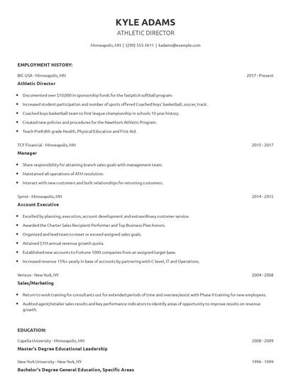 Athletic Director Resume