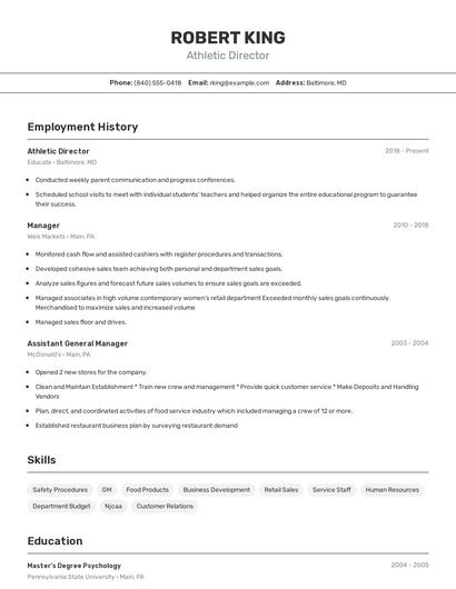 Athletic Director Resume