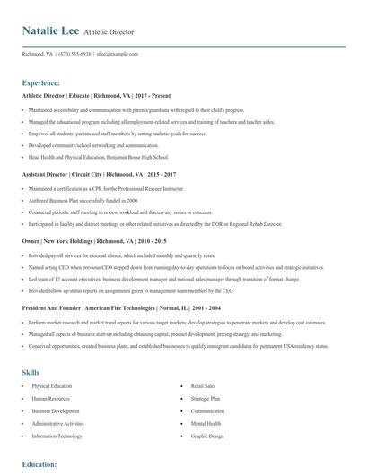 Athletic Director Resume