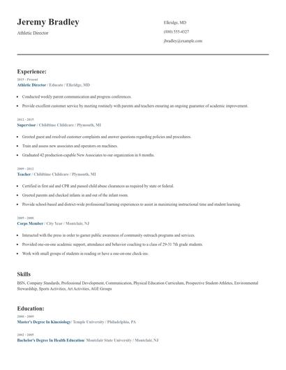 Athletic Director Resume