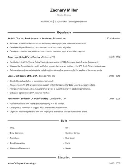 Athletic Director Resume