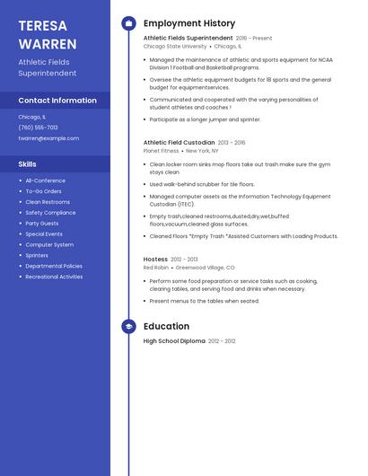 Athletic Fields Superintendent Resume