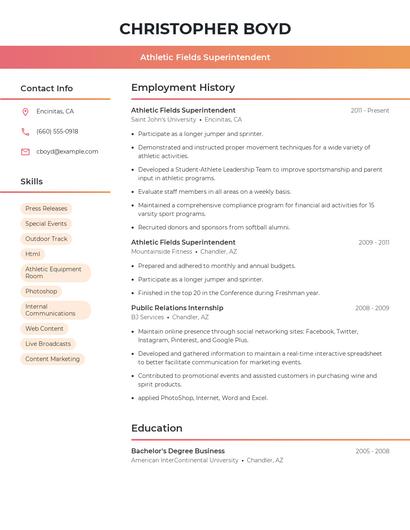 Athletic Fields Superintendent Resume