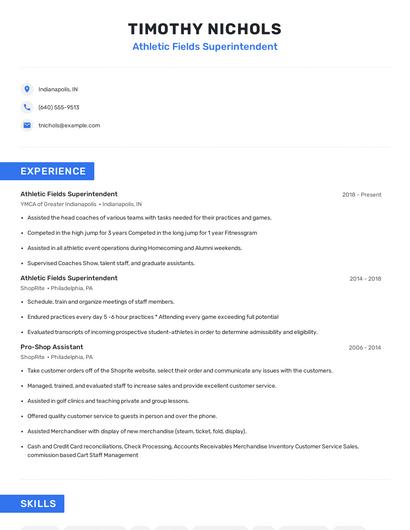 Athletic Fields Superintendent Resume