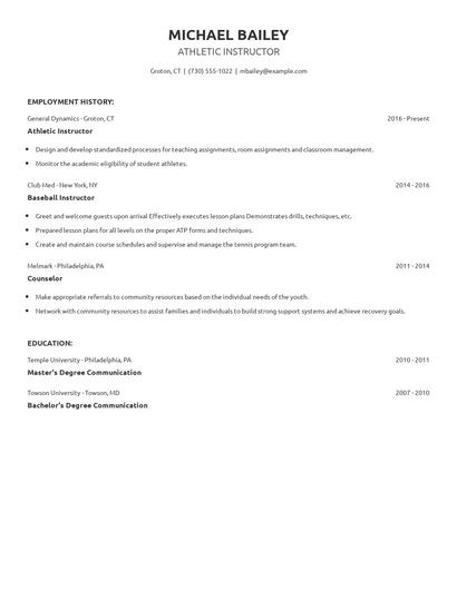 Athletic Instructor Resume