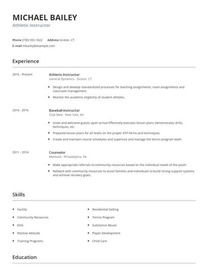 Athletic Instructor Resume