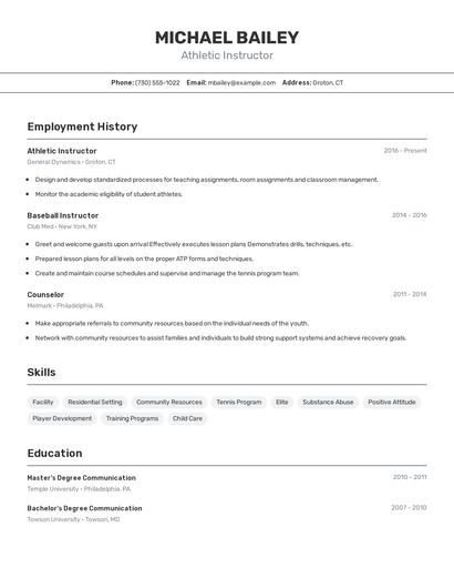 Athletic Instructor Resume
