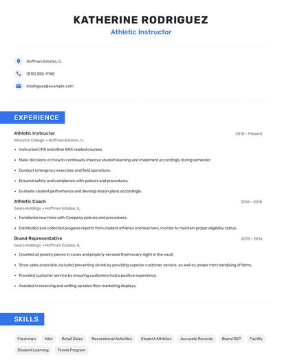 Athletic Instructor Resume
