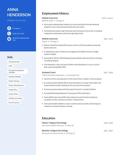 Athletic Instructor Resume