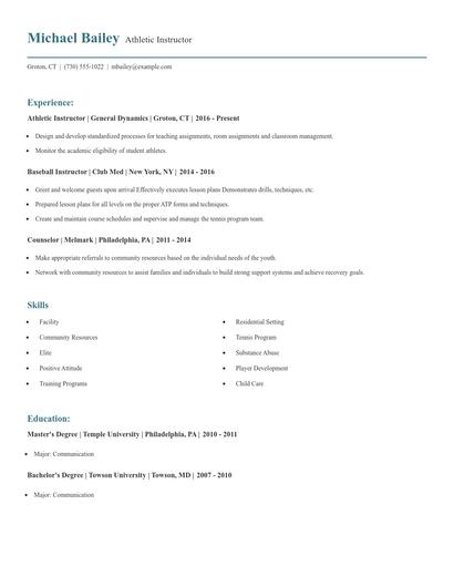 Athletic Instructor Resume