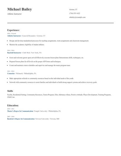 Athletic Instructor Resume
