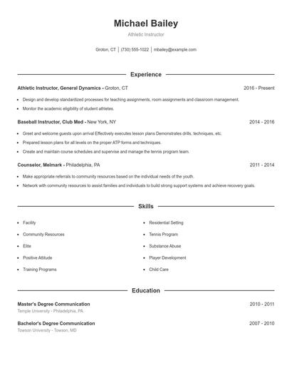 Athletic Instructor Resume