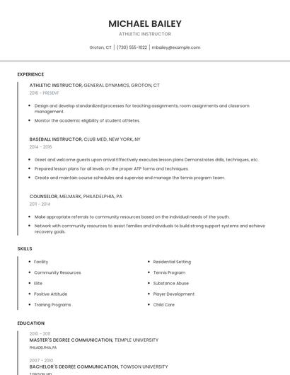 Athletic Instructor Resume