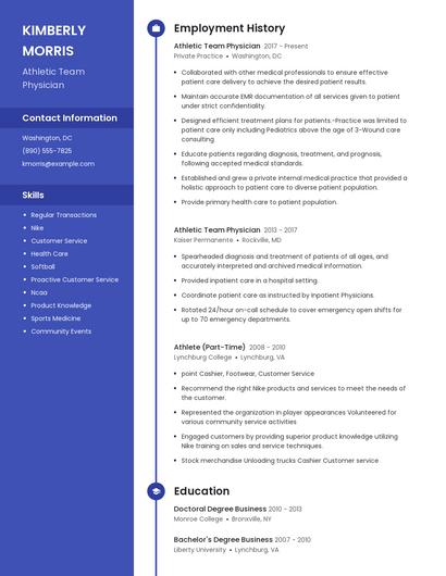 Athletic Team Physician Resume