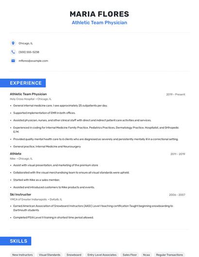 Athletic Team Physician Resume