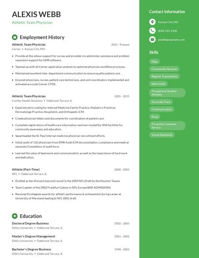 Athletic Team Physician Resume
