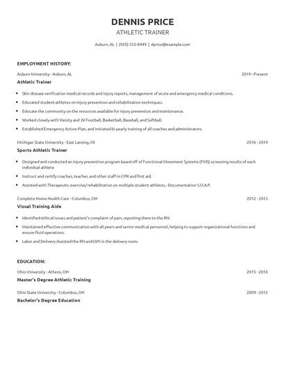 Athletic Trainer Resume