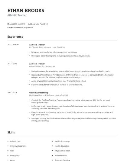 Athletic Trainer Resume