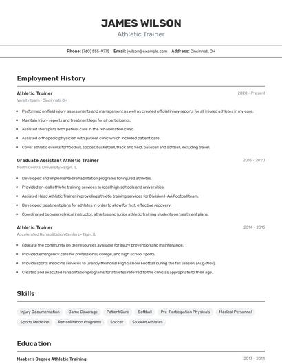 Athletic Trainer Resume