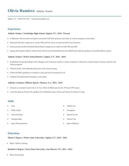 Athletic Trainer Resume