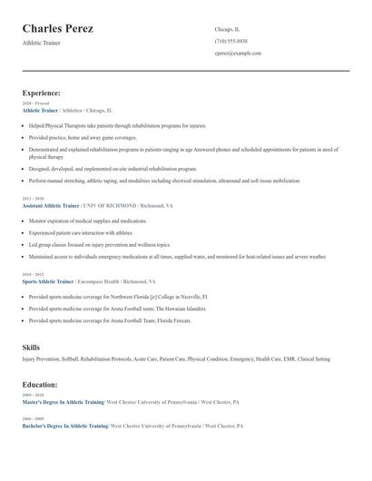Athletic Trainer Resume
