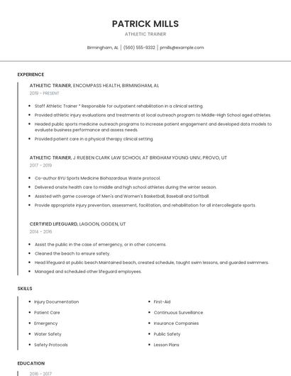 Athletic Trainer Resume