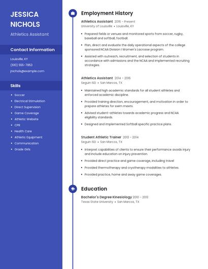 Athletics Assistant Resume