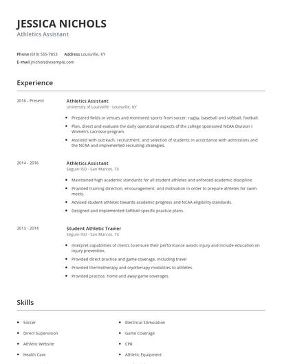 Athletics Assistant Resume