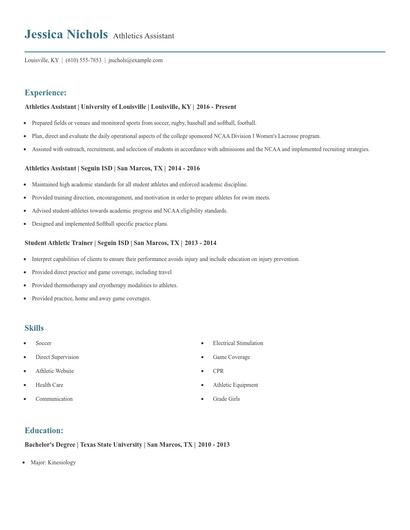 Athletics Assistant Resume
