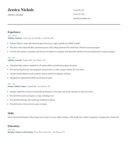 Athletics Assistant Resume