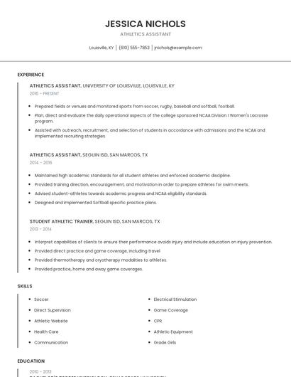 Athletics Assistant Resume