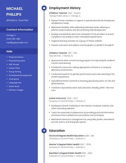 Athletics Teacher Resume