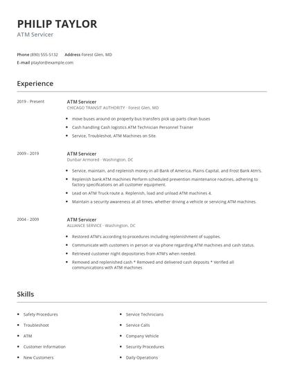 ATM Servicer Resume