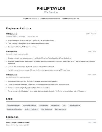ATM Servicer Resume