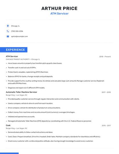 ATM Servicer Resume