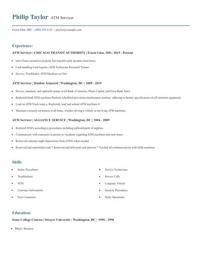 ATM Servicer Resume