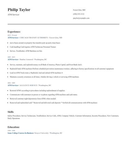 ATM Servicer Resume