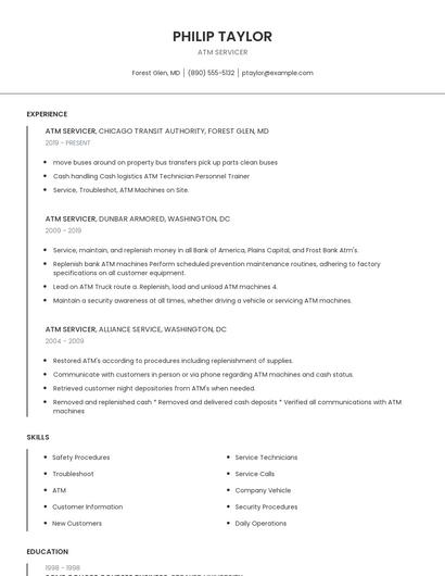ATM Servicer Resume