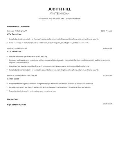 ATM Technician Resume