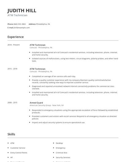 ATM Technician Resume