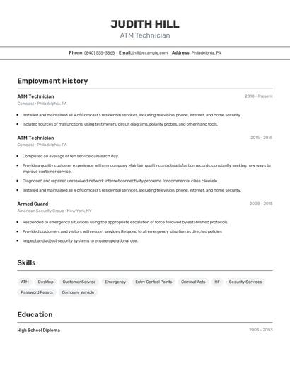 ATM Technician Resume