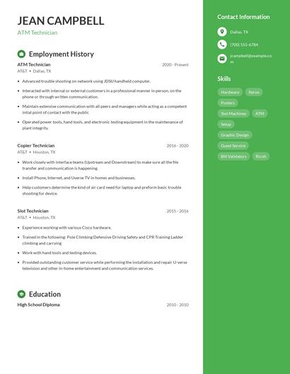 ATM Technician Resume