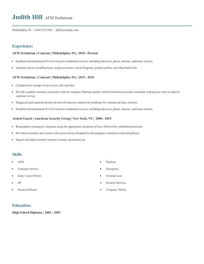 ATM Technician Resume