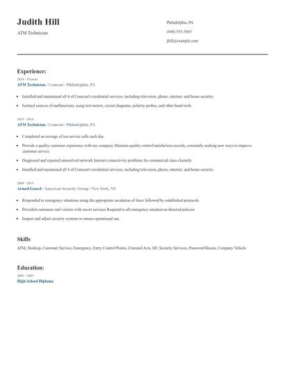 ATM Technician Resume